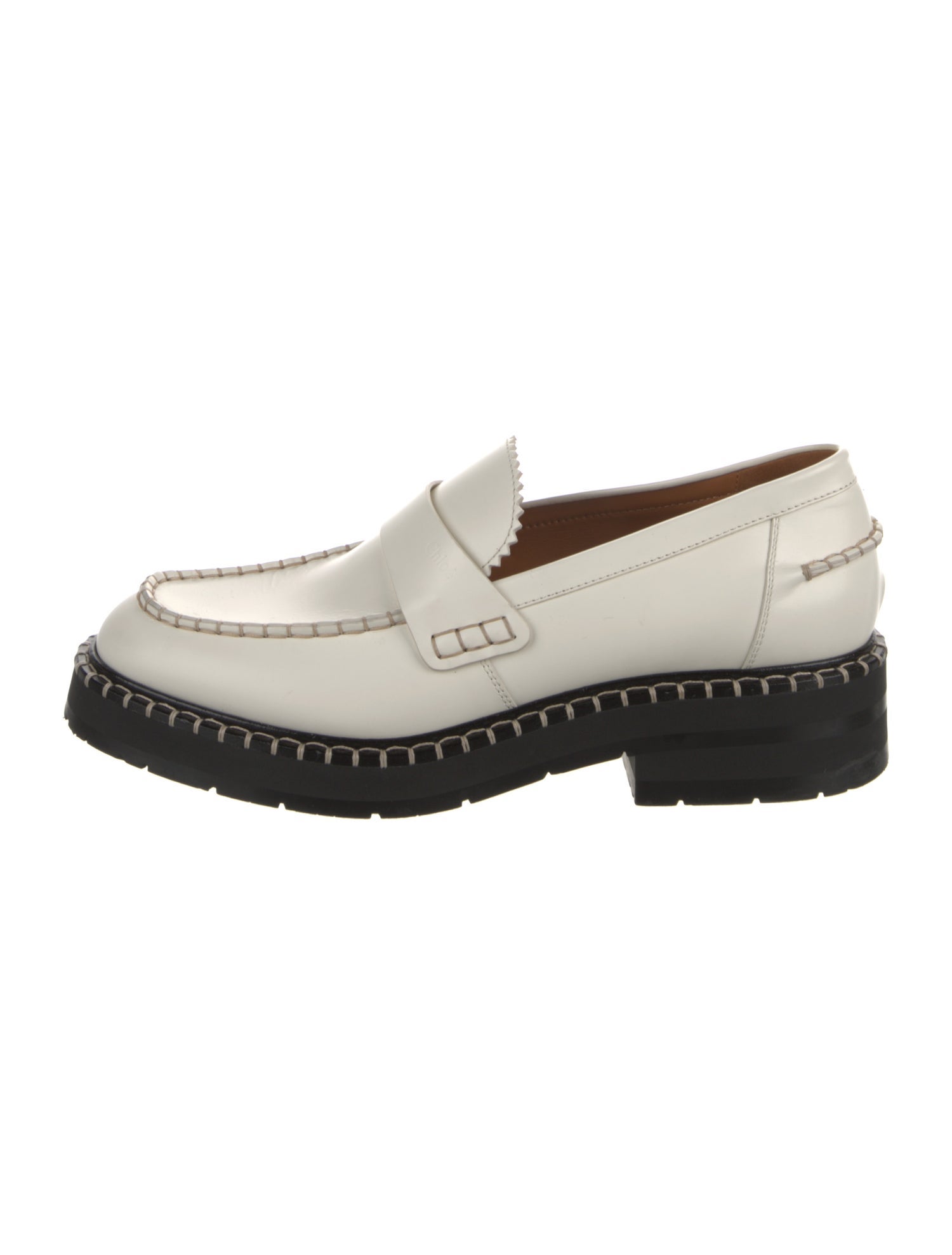 Chloé Leather Whipstitch Trim Loafers