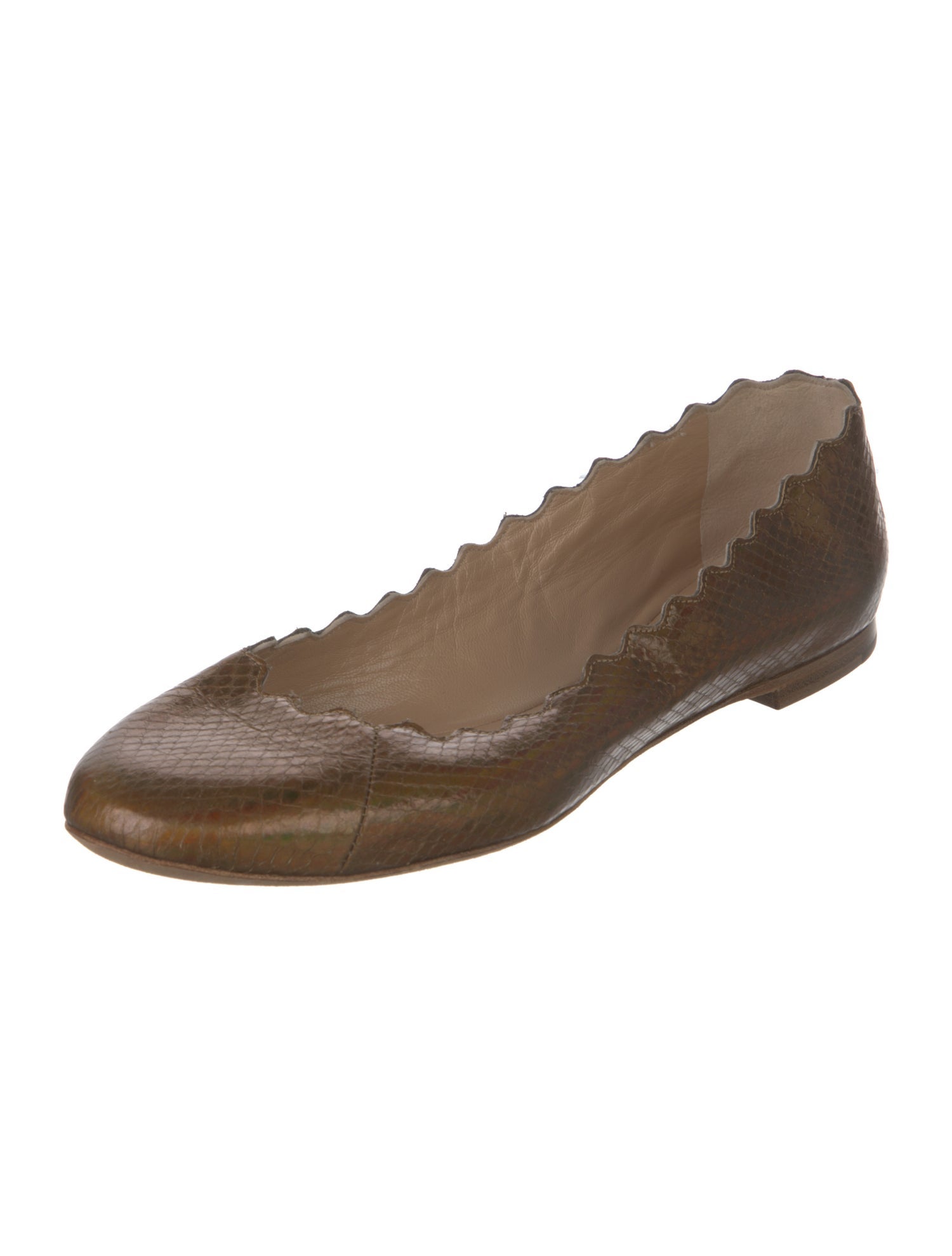 Chloé Snakeskin Scalloped Accent Ballet Flats