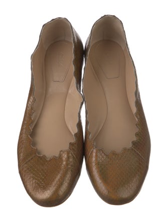 Chloé Snakeskin Scalloped Accent Ballet Flats
