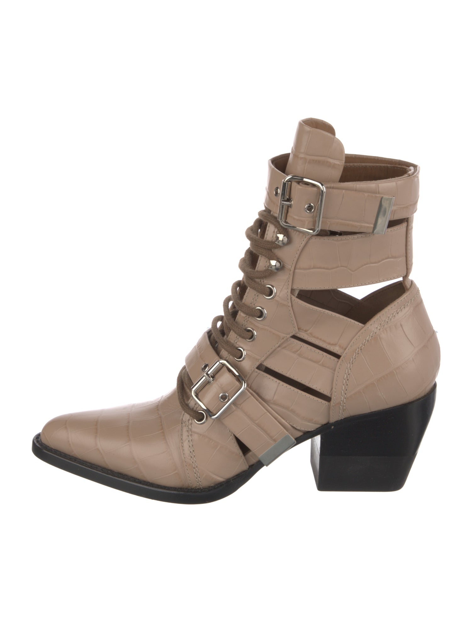 Chloé Leather Cutout Accent Lace-Up Boots