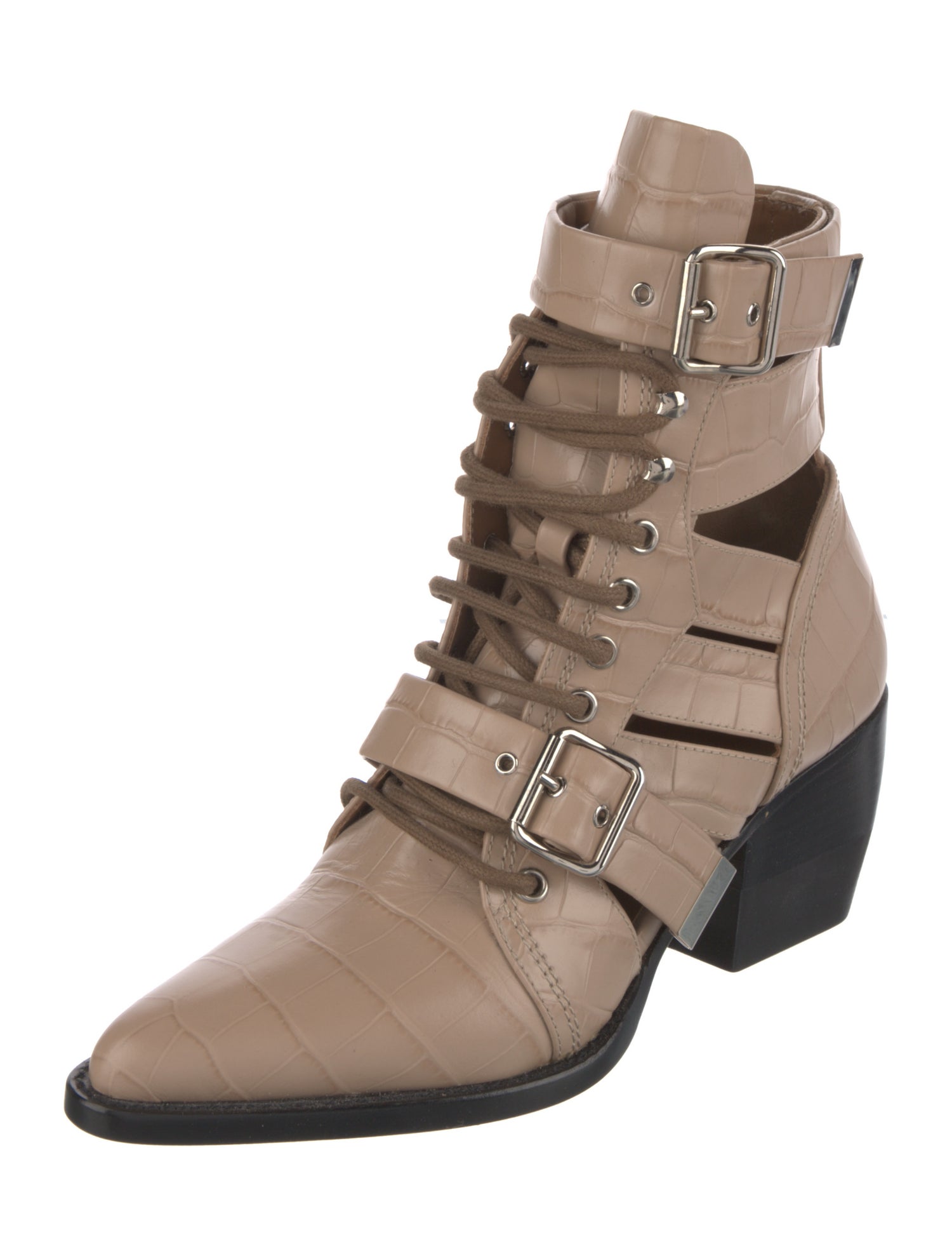 Chloé Leather Cutout Accent Lace-Up Boots