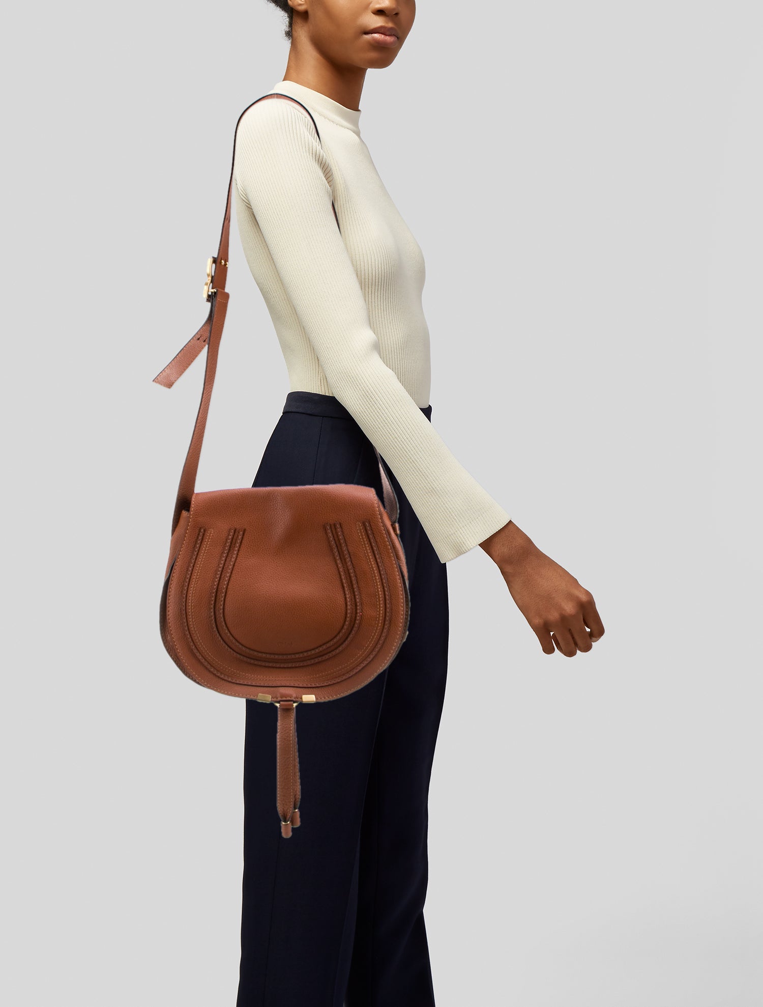 Chloé Leather Marcie saddle bag in grained leather Medium