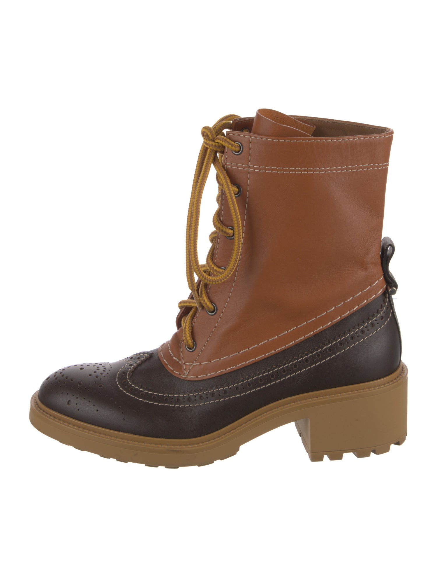Chloé Leather Colorblock Pattern Combat Boots