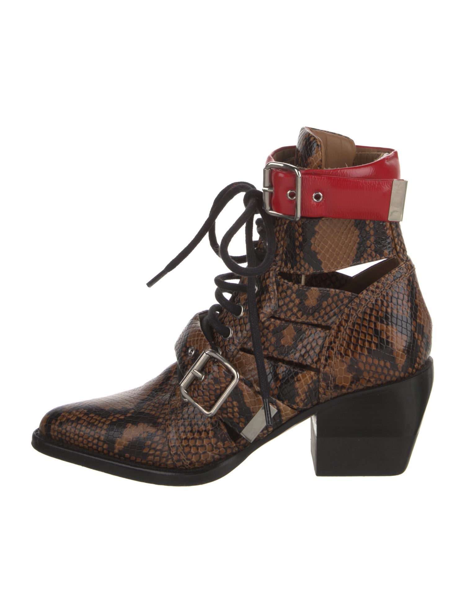 Chloé Leather Animal Print Lace-Up Boots