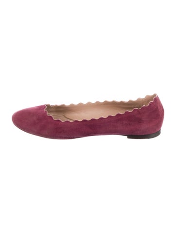 Chloé Flats Suede Scalloped Accent Ballet IT 40 | 10