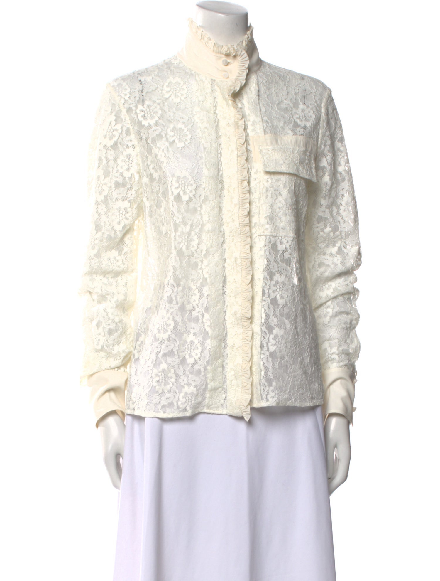 Chloé Lace Pattern Mock Neck Button-Up Top