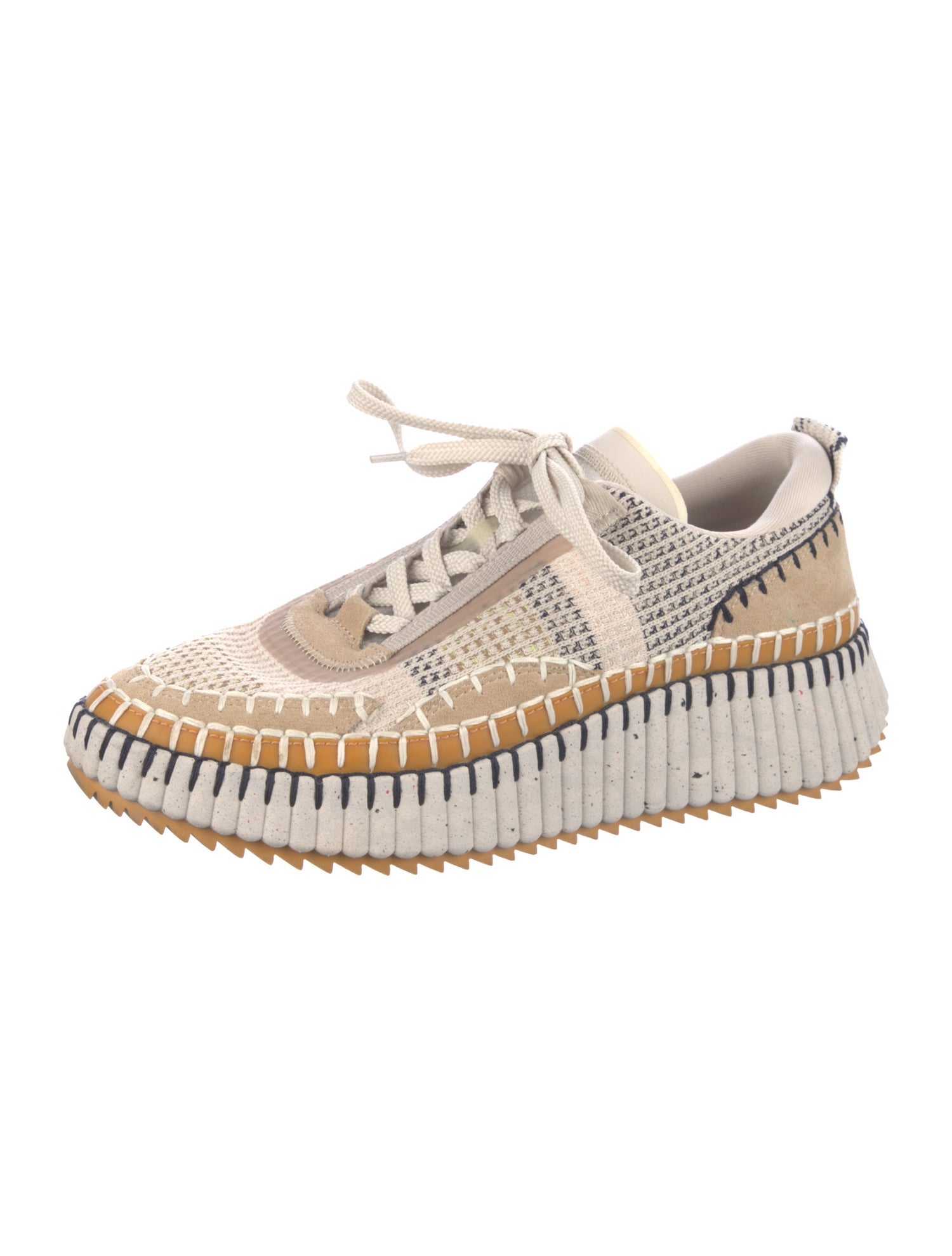 Chloé Plaid Print Mesh Accents Sneakers