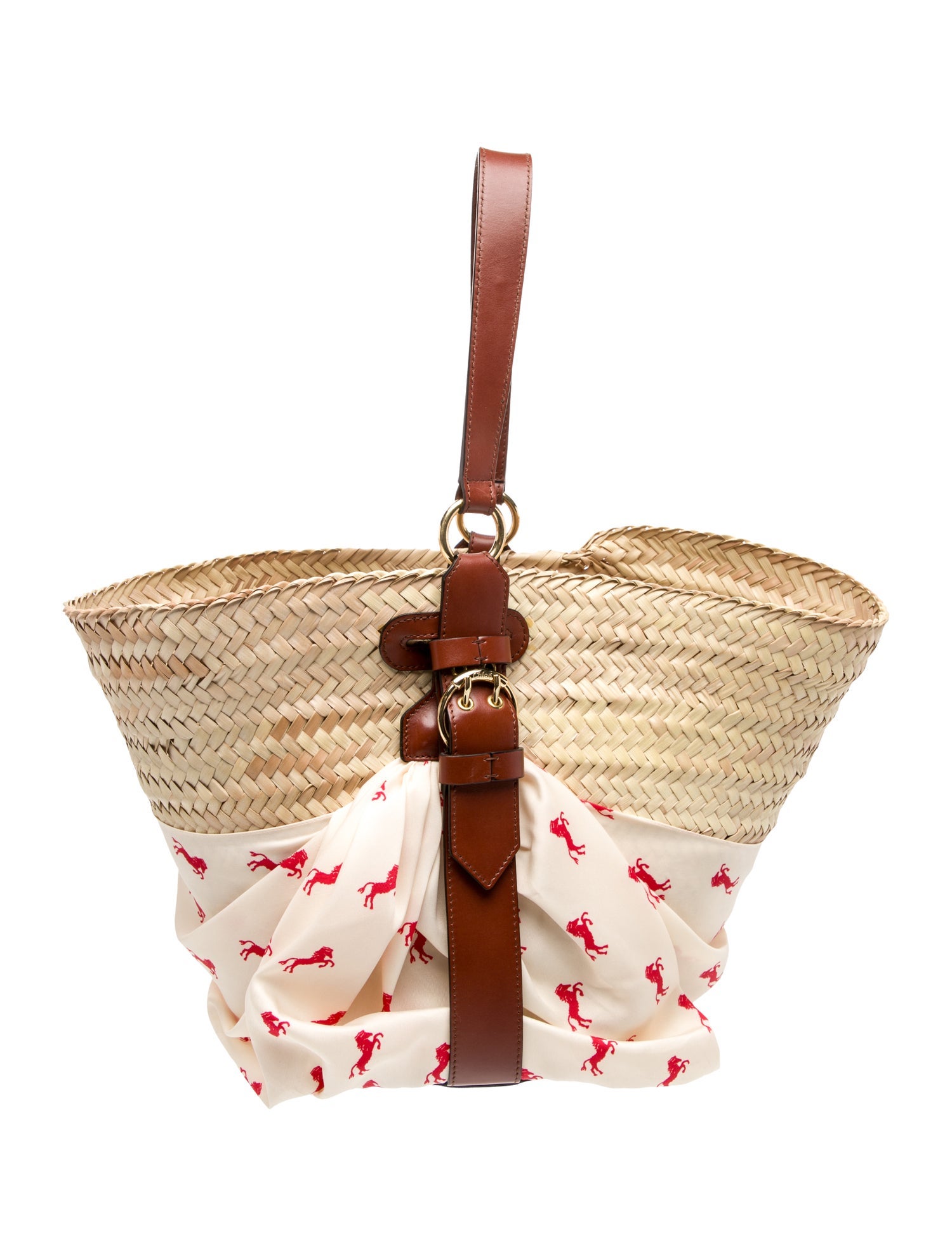 Chloé Straw Raffia Little Horses Panier Basket Medium