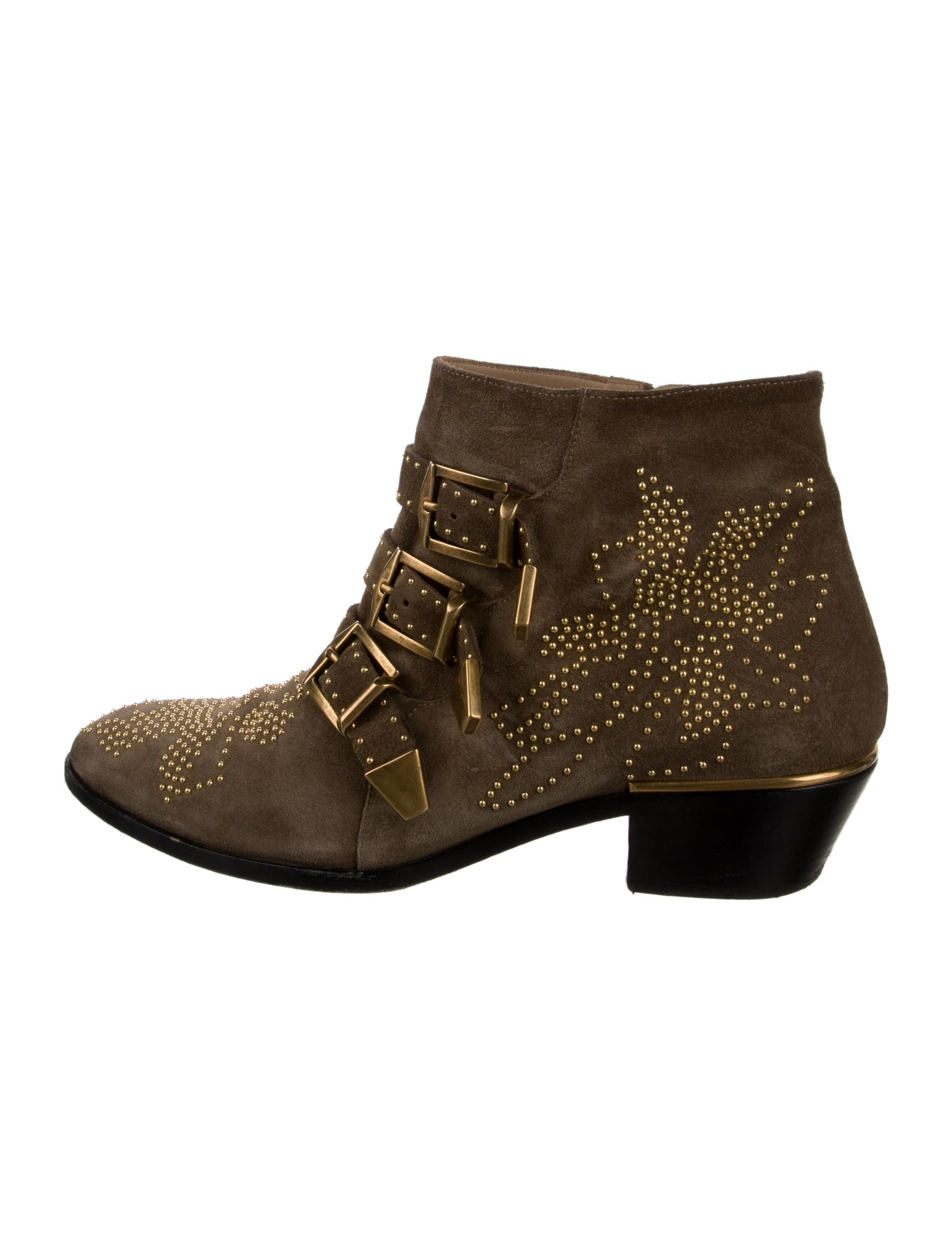 Chloé Suede Studded Accents Lace-Up Boots