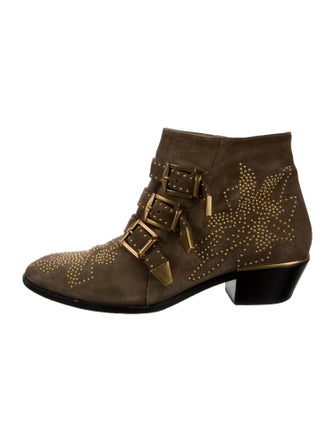 Chloé Suede Studded Accents Lace-Up Boots