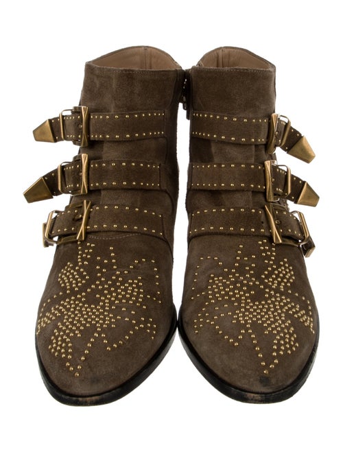 Chloé Suede Studded Accents Lace-Up Boots