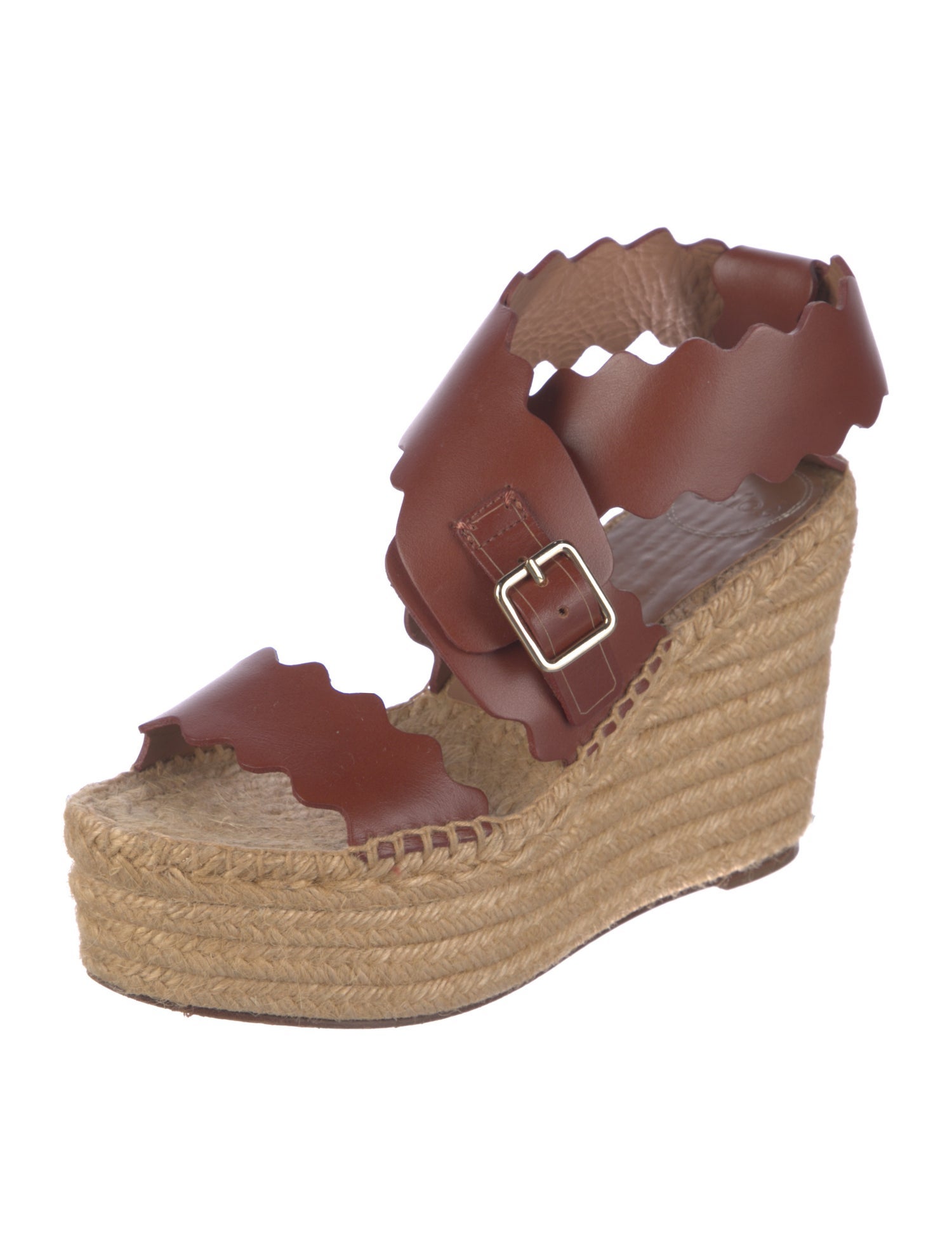 Chloé Leather Scalloped Accent Espadrilles