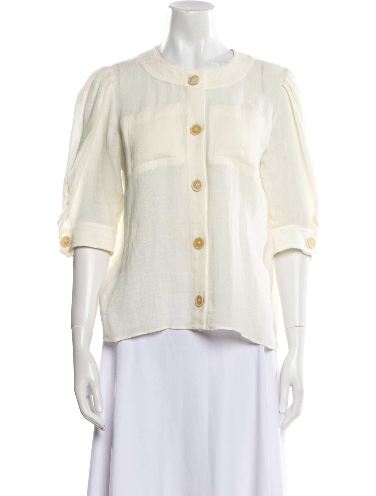 Chloé Linen Crew Neck Button-Up Top