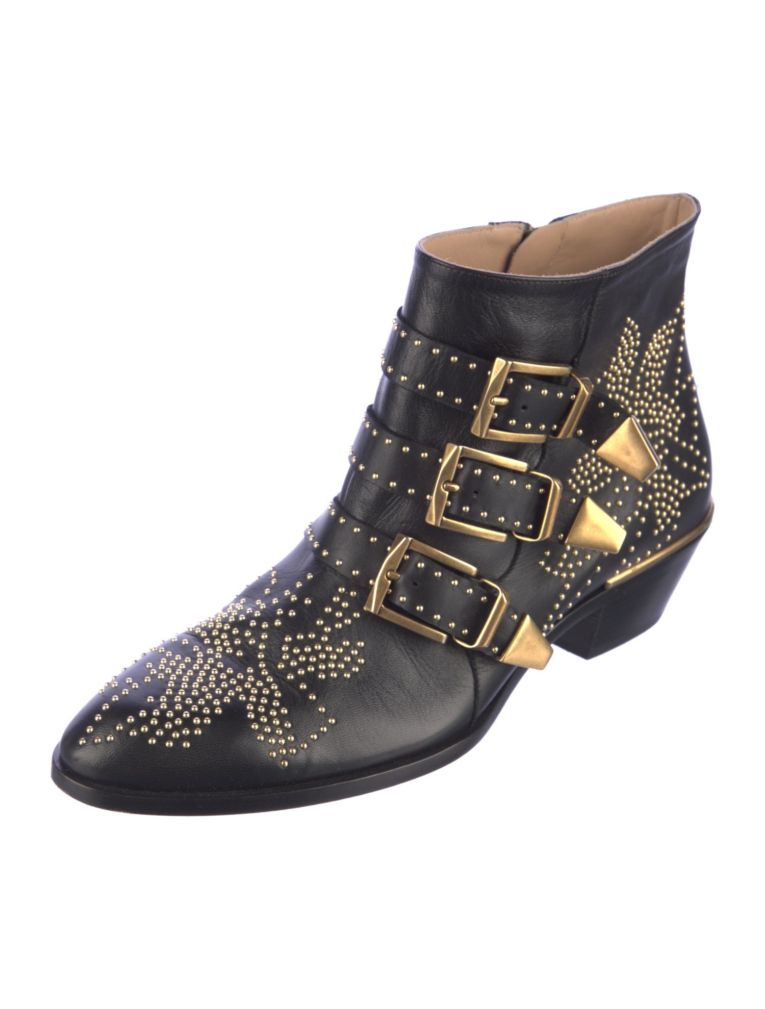 Chloé Leather Studded Accents Western Boots