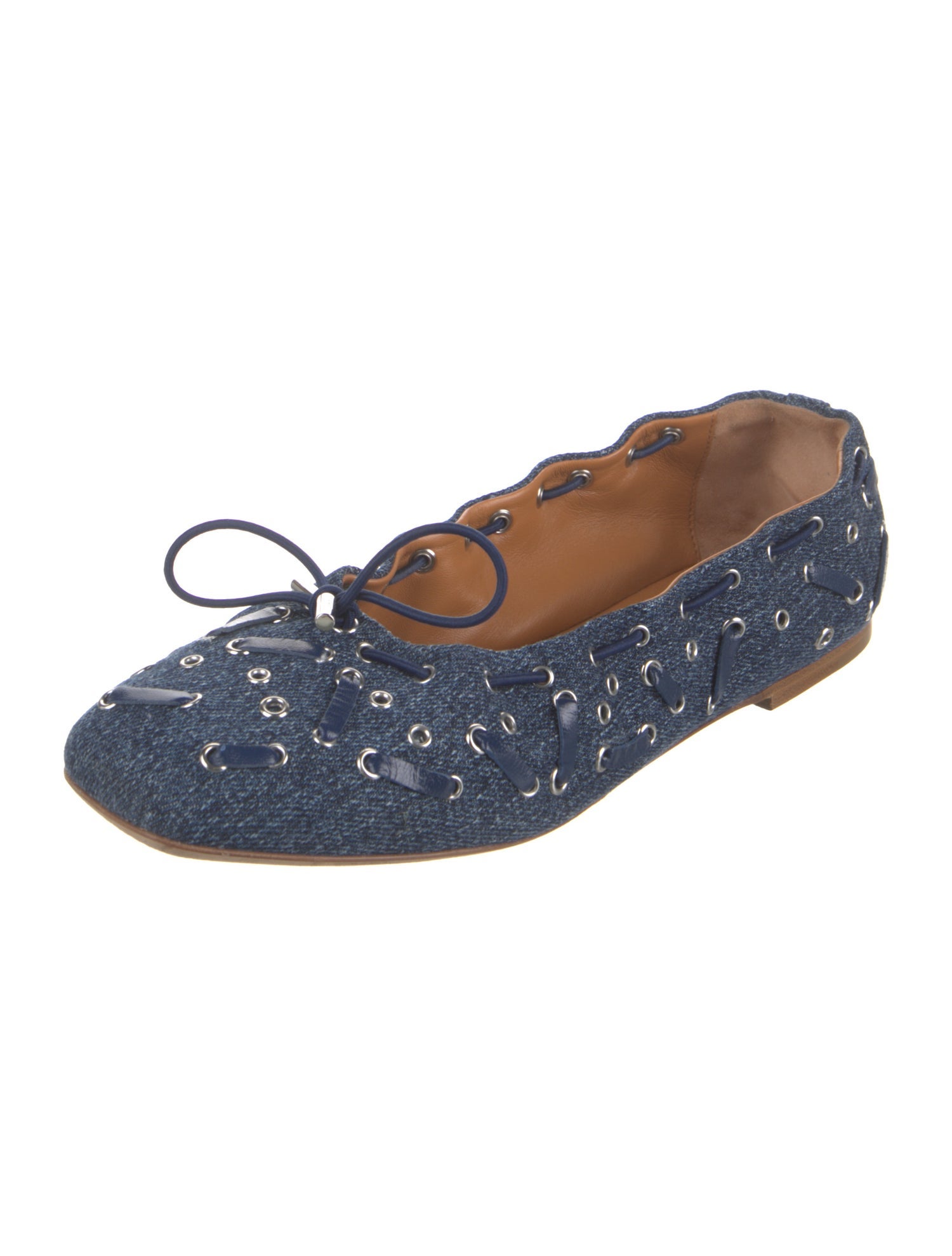 Chloé Denim Eyelet Trim Ballet Flats