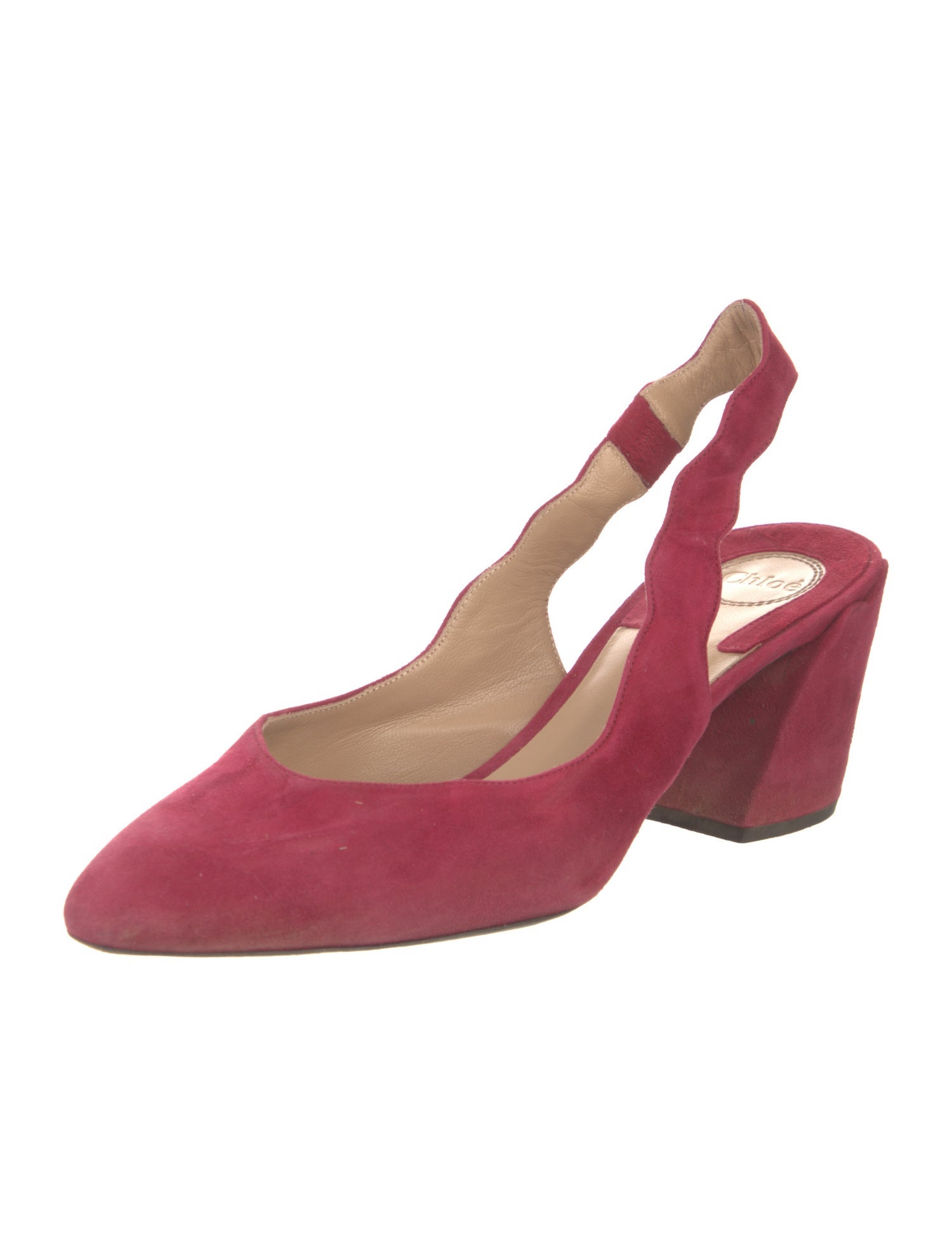 Chloé Suede Scalloped Accent Slingback Pumps