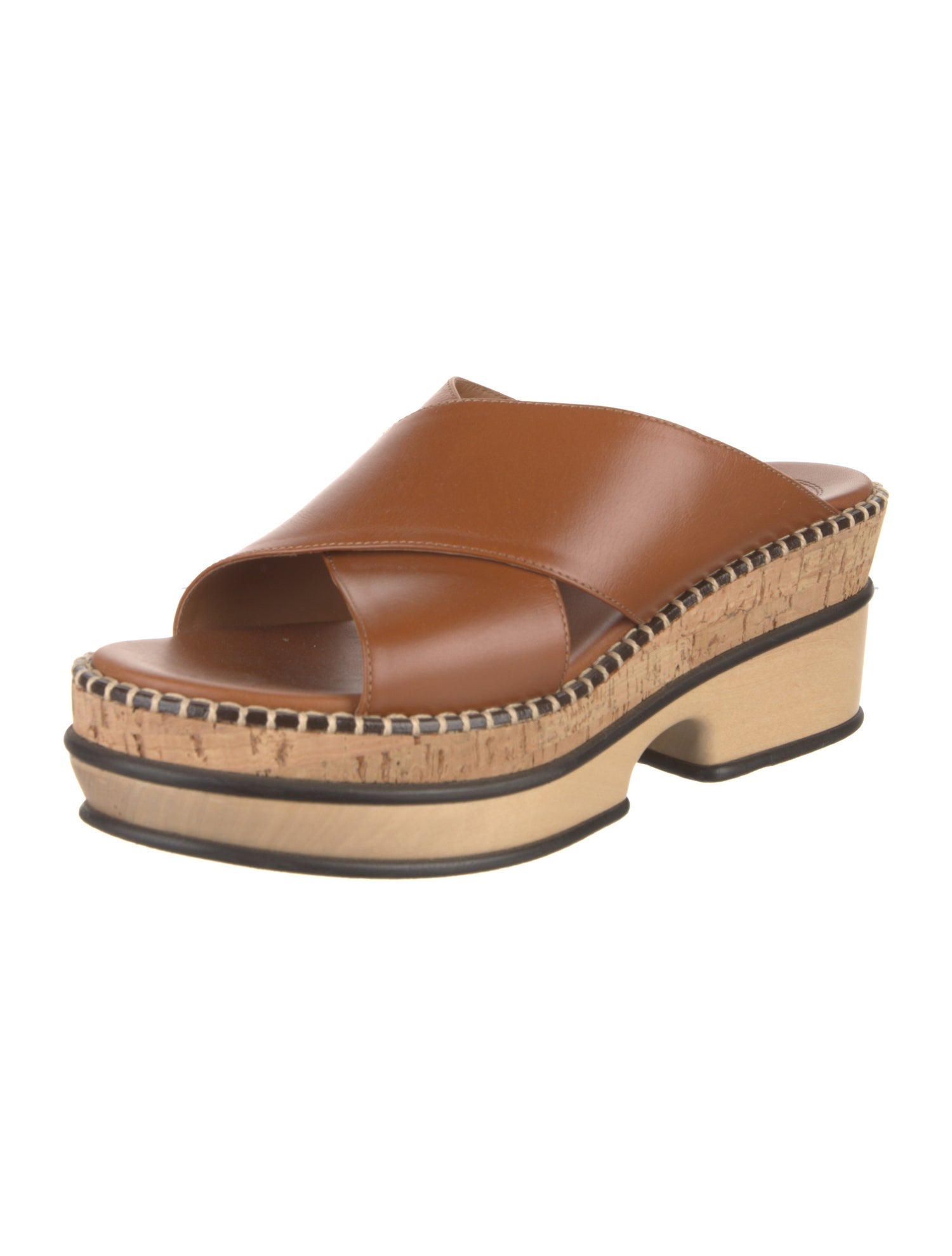 Chloé Leather Whipstitch Trim Slides