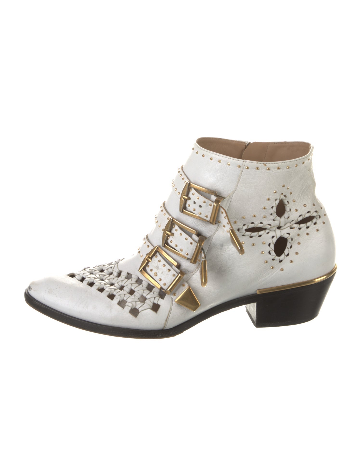 Chloé Leather Studded Accents Lace-Up Boots