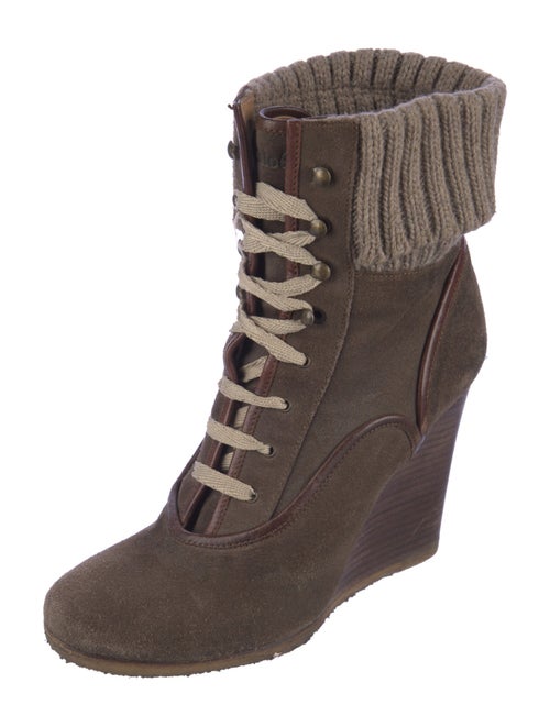 Chloé Suede Leather Trim Embellishment Lace-Up Boots