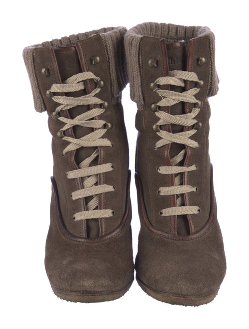 Chloé Suede Leather Trim Embellishment Lace-Up Boots