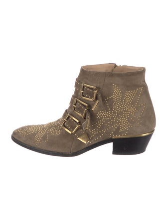 Chloé Suede Studded Accents Lace-Up Boots