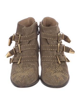Chloé Suede Studded Accents Lace-Up Boots