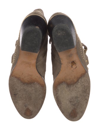 Chloé Suede Studded Accents Lace-Up Boots
