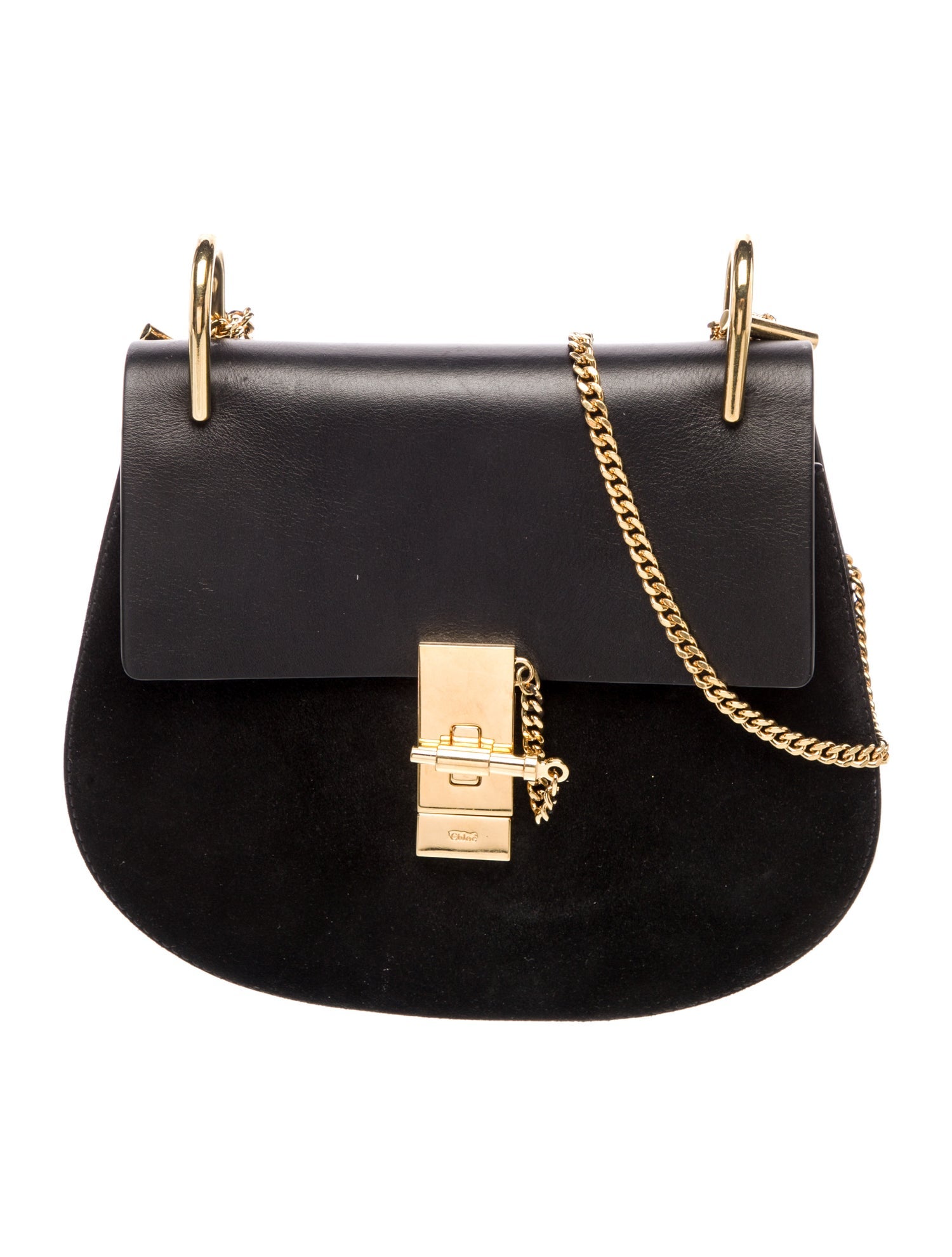 Chloé Suede Drew Leather and Suede Saddle Crossbody Bag Small