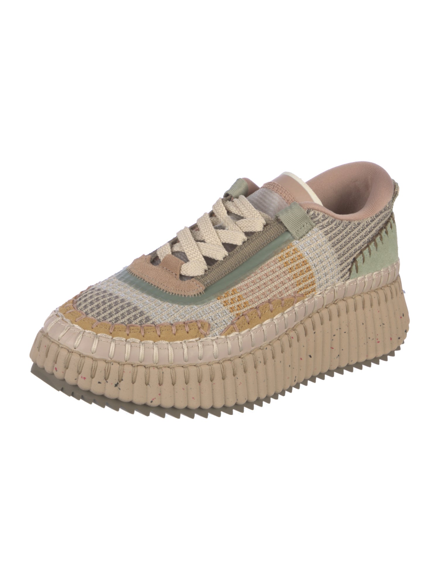 Chloé Colorblock Pattern Whipstitch Trim Lace-Up Boots