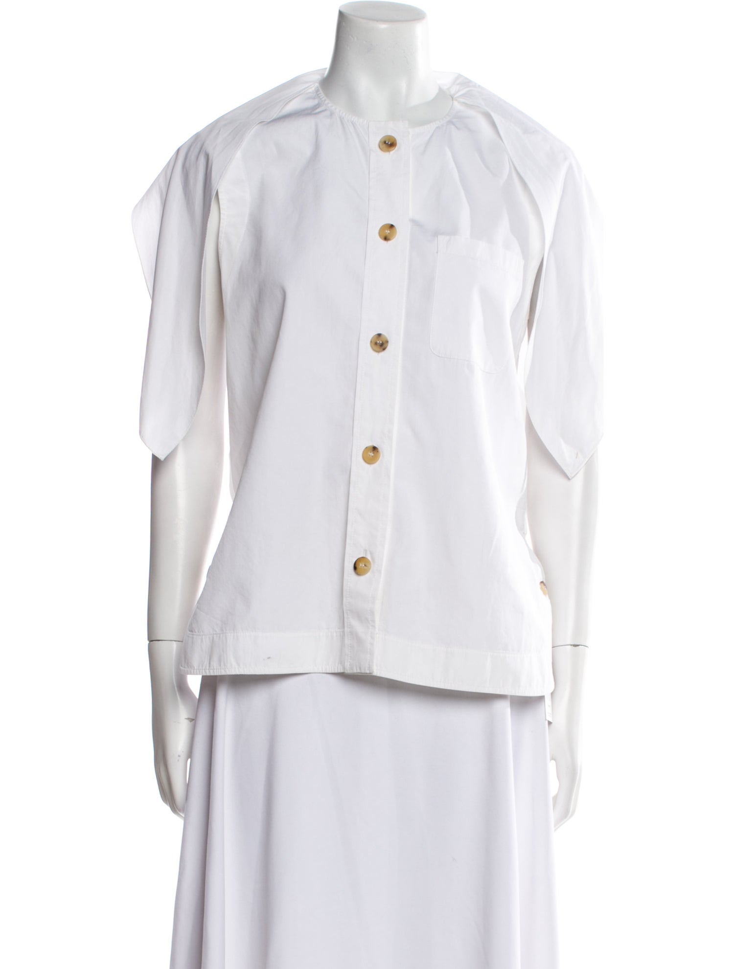 Chloé Crew Neck Three-Quarter Sleeve Button-Up Top
