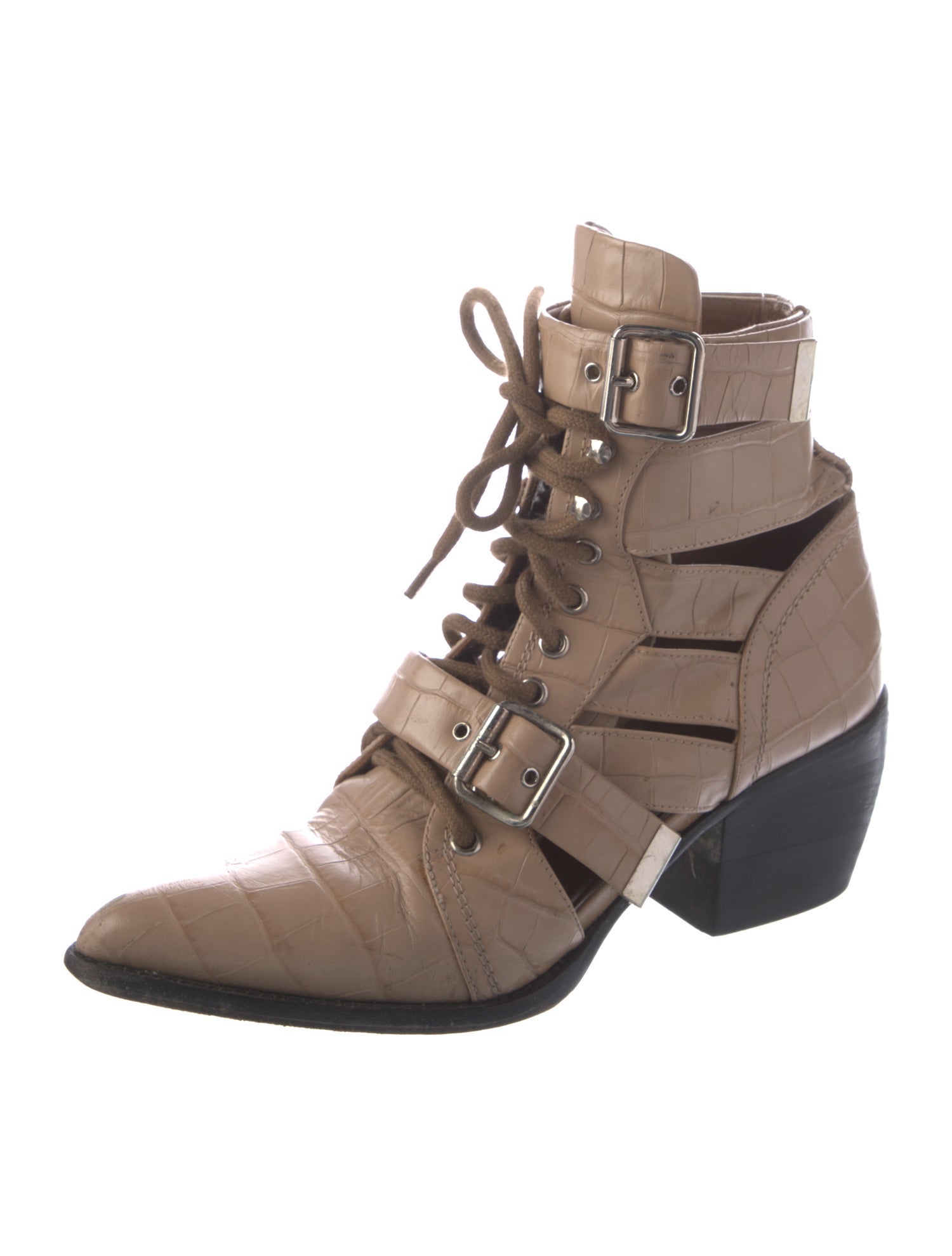 Chloé Leather Colorblock Pattern Lace-Up Boots