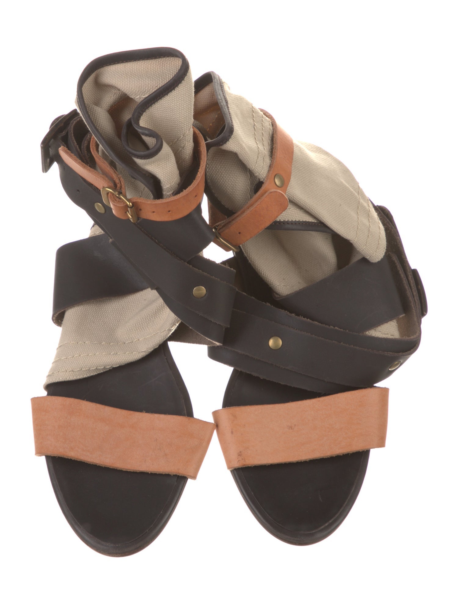 Chloé Leather Colorblock Pattern Slingback Sandals