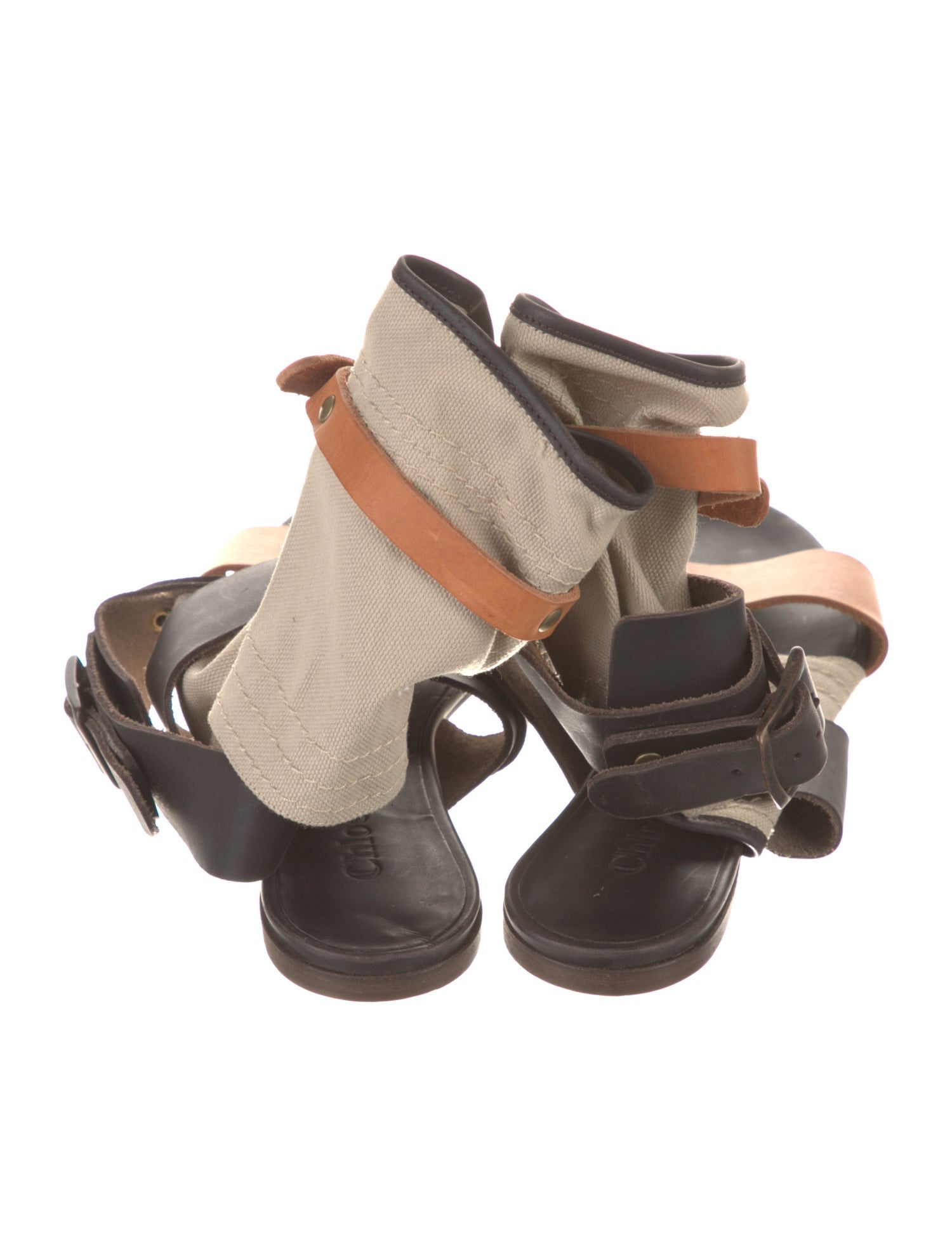 Chloé Leather Colorblock Pattern Slingback Sandals