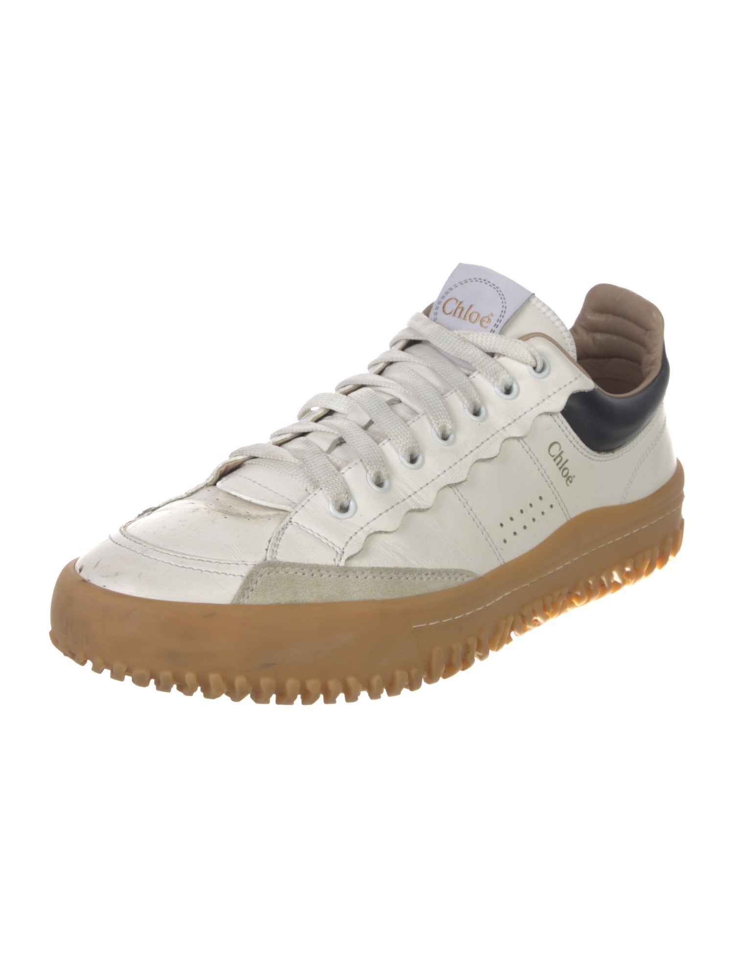 Chloé Leather Scalloped Accent Sneakers
