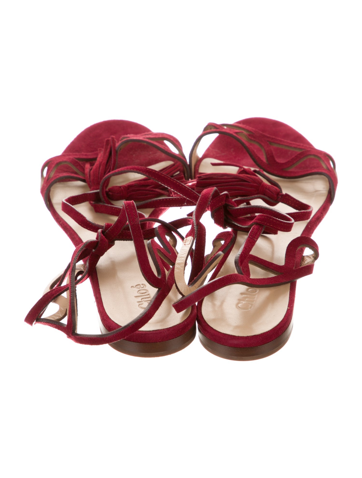 Chloé Suede Tassel Accents Slingback Sandals