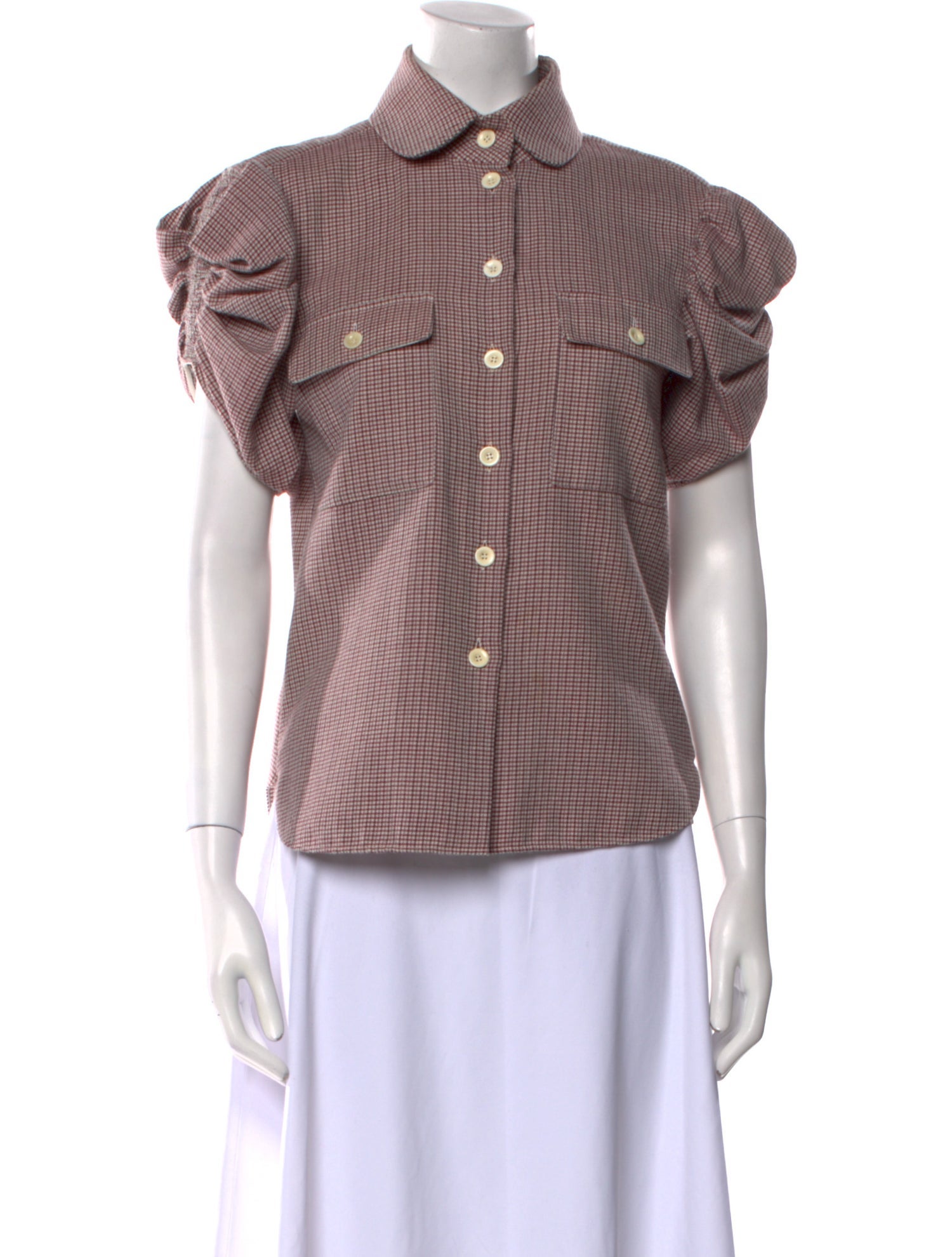 Chloé Virgin Wool Plaid Print Button-Up Top