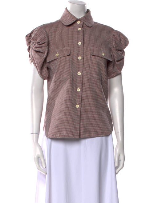 Chloé Virgin Wool Plaid Print Button-Up Top