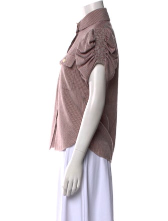 Chloé Virgin Wool Plaid Print Button-Up Top