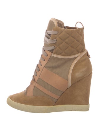 Chloé Suede Colorblock Pattern Lace-Up Boots