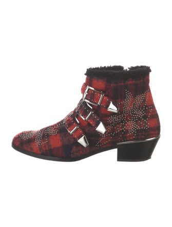 Chloé Wool Plaid Print Western Boots