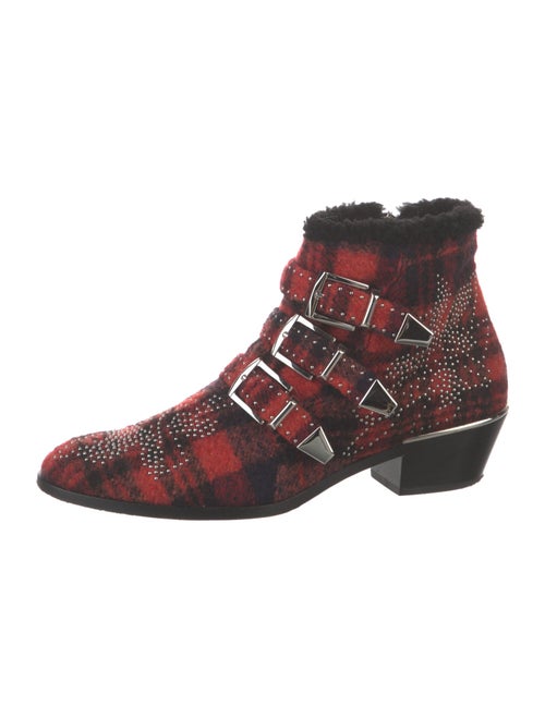 Chloé Wool Plaid Print Western Boots