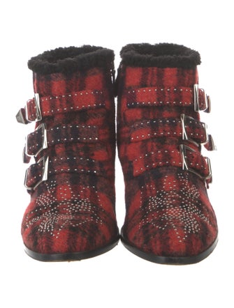 Chloé Wool Plaid Print Western Boots