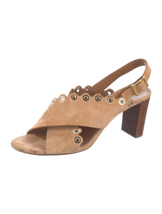 Chloé Suede Scalloped Accent Slingback Sandals