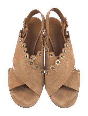 Chloé Suede Scalloped Accent Slingback Sandals