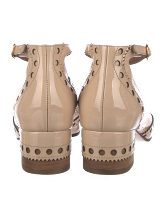 Chloé Patent Leather Lasercut Accents T-Strap Pumps