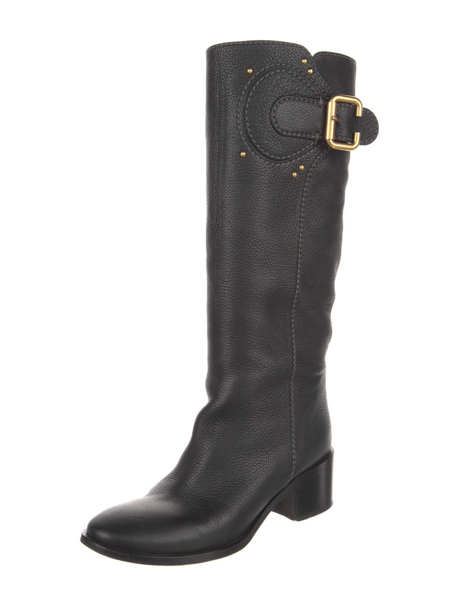 Chloé Leather Studded Accents Riding Boots