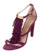 Chloé Suede Fringe Trim Accent T-Strap Sandals