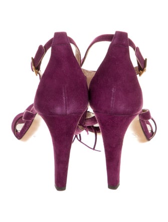 Chloé Suede Fringe Trim Accent T-Strap Sandals