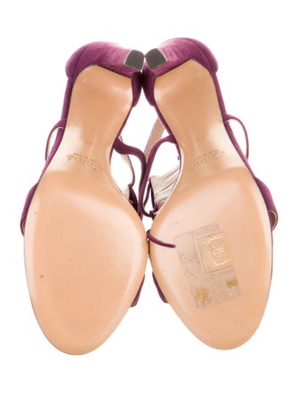 Chloé Suede Fringe Trim Accent T-Strap Sandals