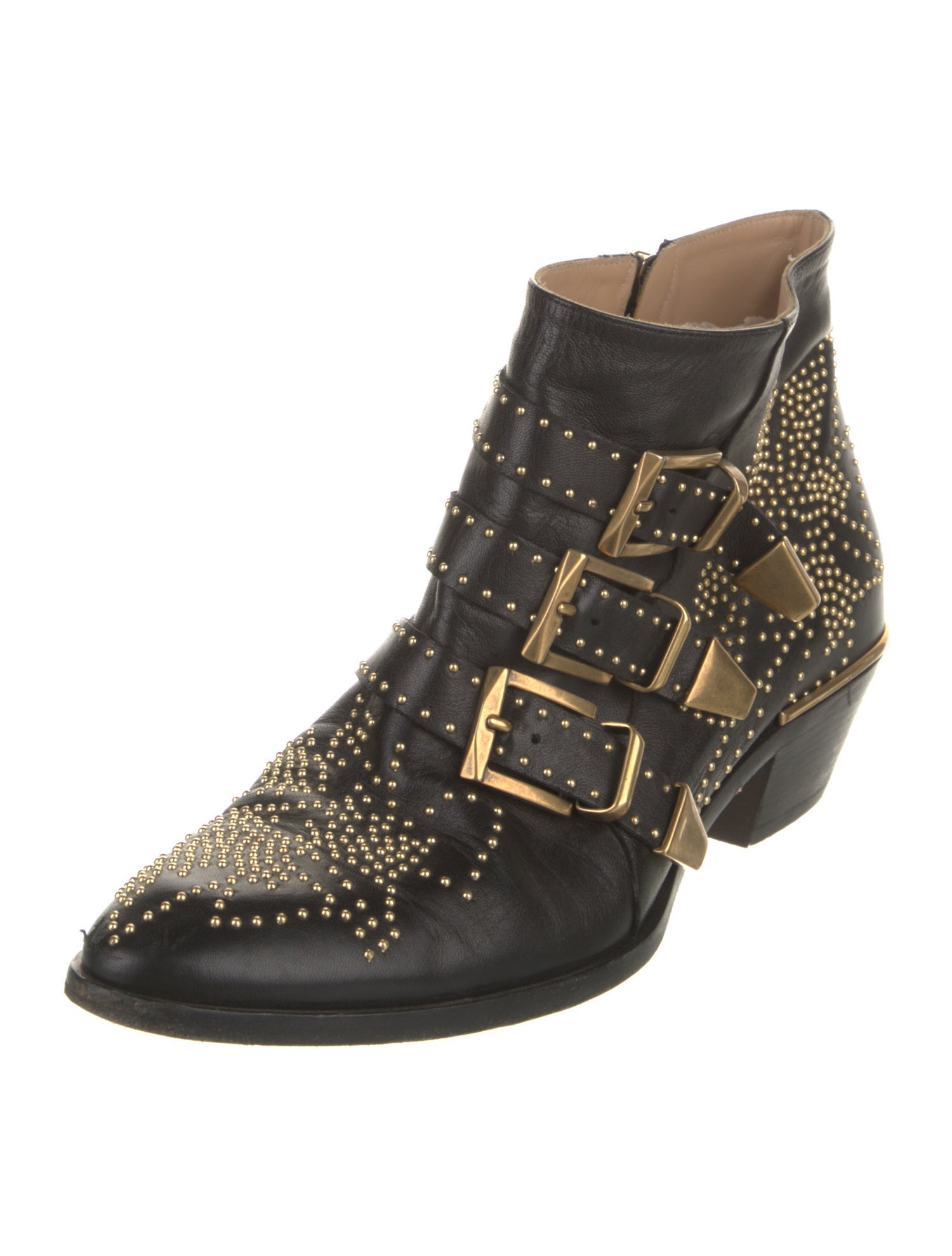 Chloé Leather Studded Accents Western Boots